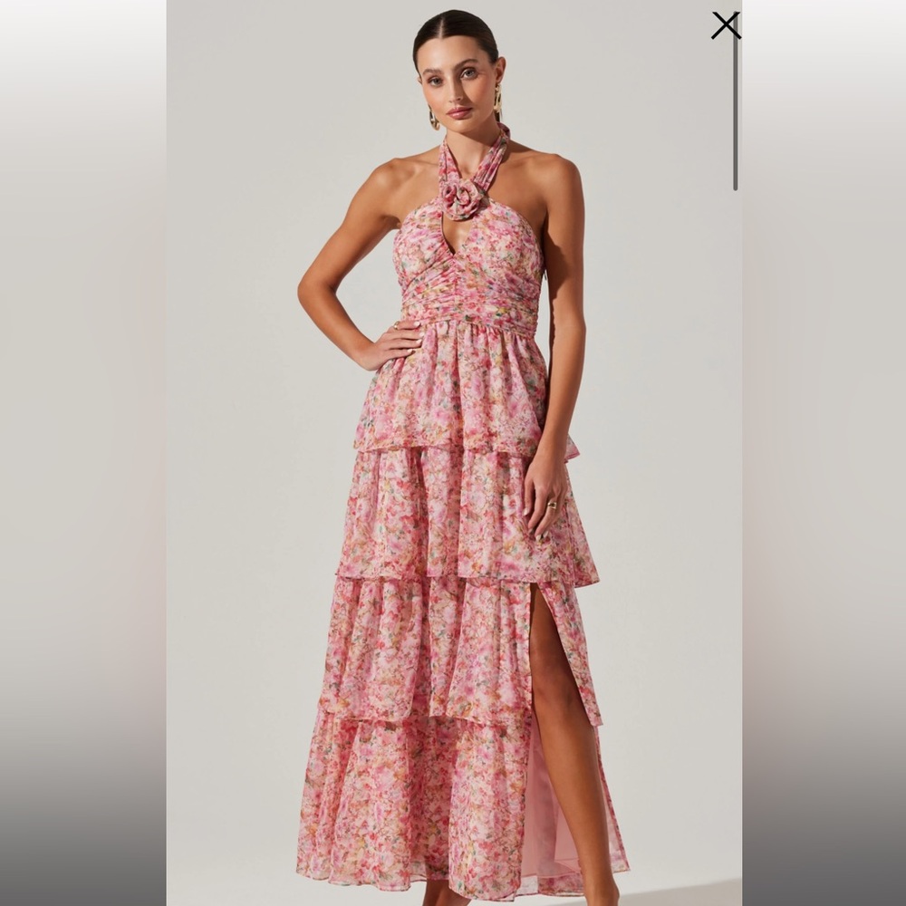 ASTR The Label Brinley Floral Tiered Halter Dress